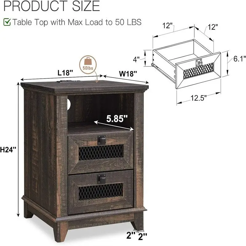 End Table with 2 Drawers - 18 D x 18 W x 24 H