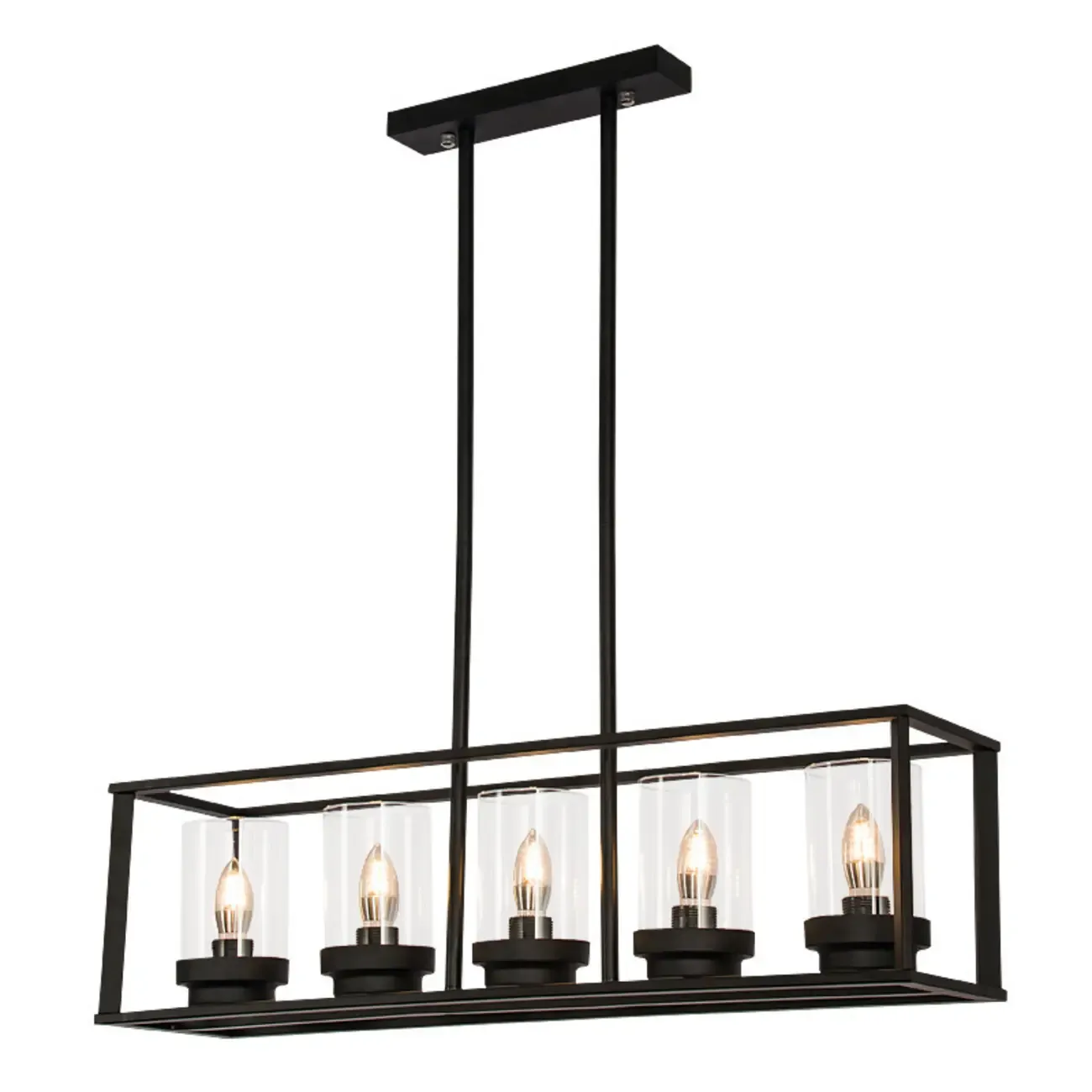 Industrial Black Metal Glass Cylinder Kitchen Island Pendant Light