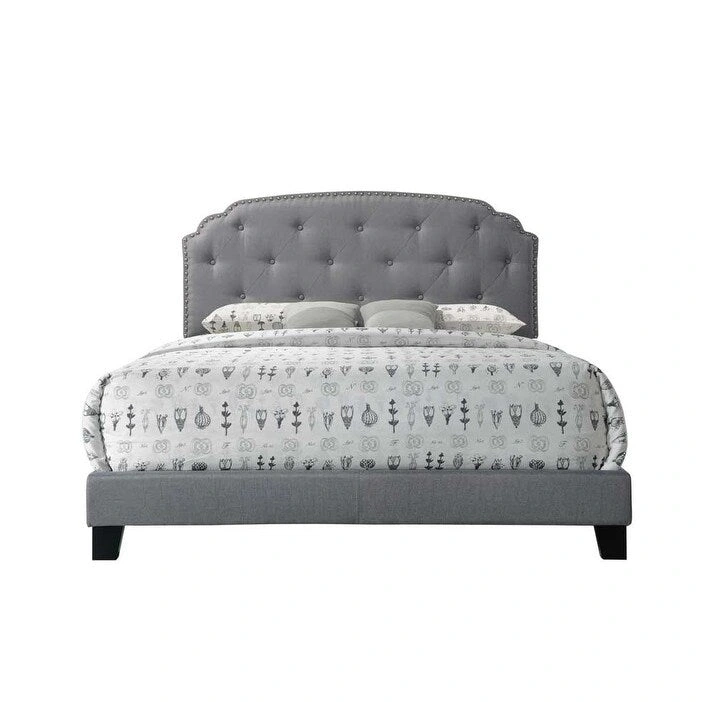 Queen Bed with Nailhead Trim Headboard
