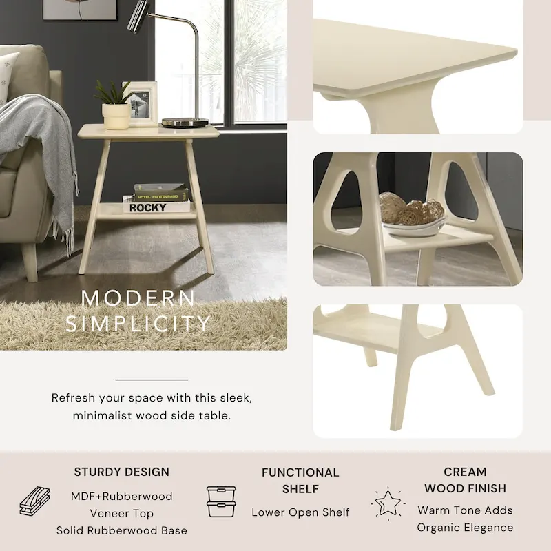 Mid-Century Modern Wood End Table with Shelf