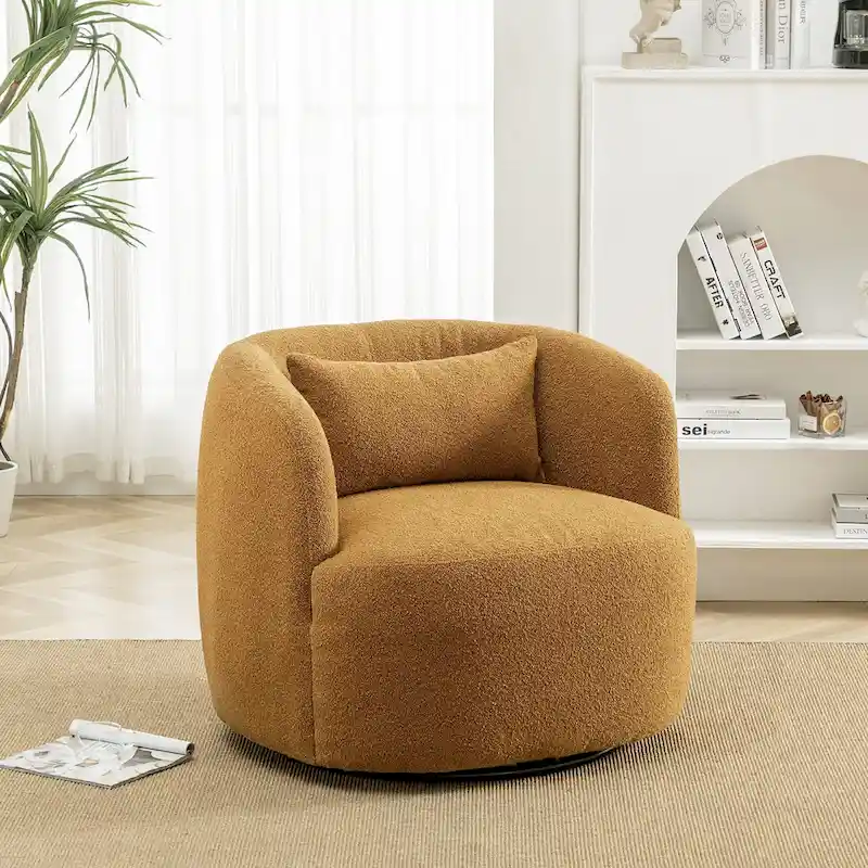 KINWELL 34 Poly Blend Boucle Fabric Upholstered Swivel Armchair