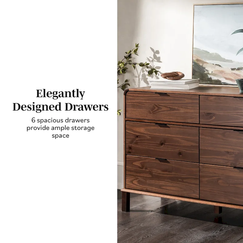 6-Drawer Solid Wood Dresser with Curved Top