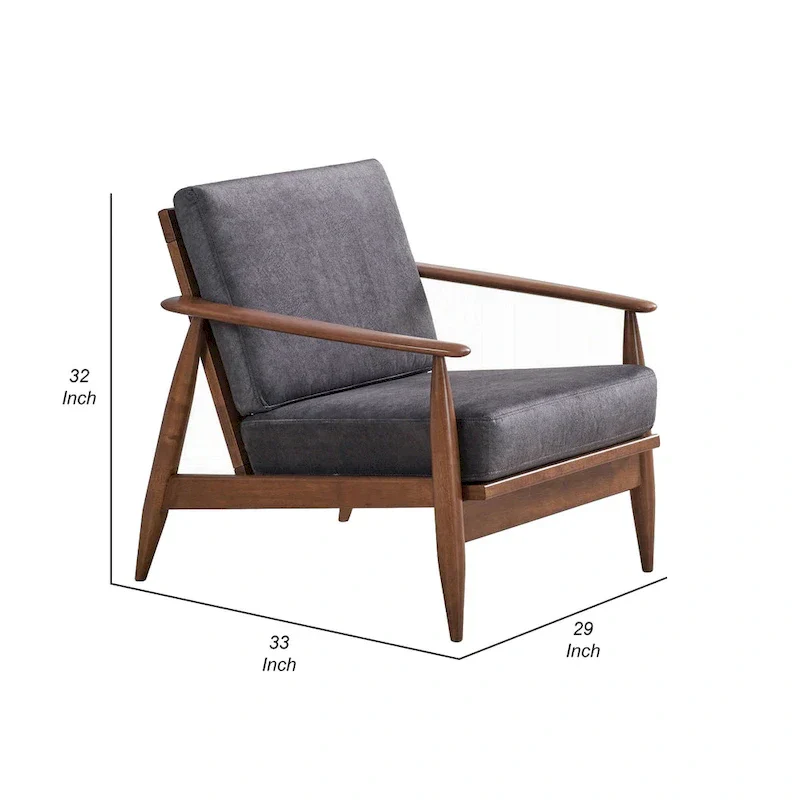 Lissa Accent Chair, Charcoal Gray Soft Cushioning, Brown Wood Frame