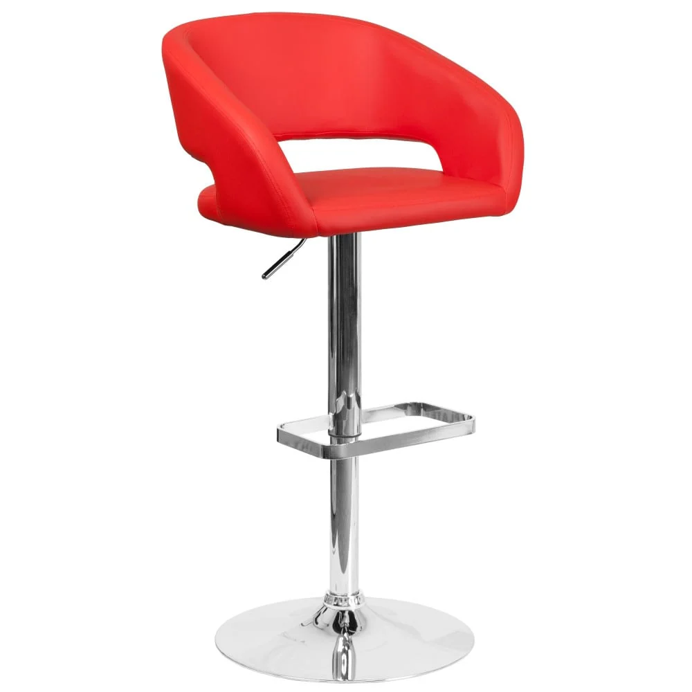 Modern Upholstered Adjustable-Height Barstool with Rounded Back
