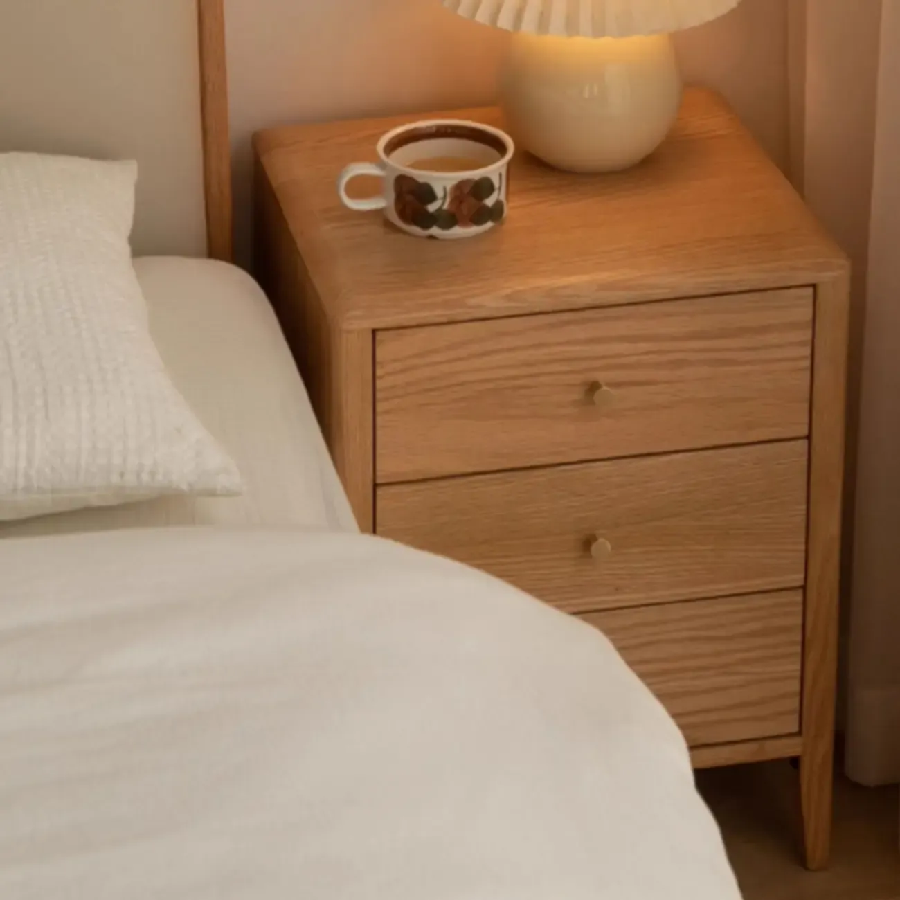 Narrow Modern Wooden Nightstand with 3 Drawers