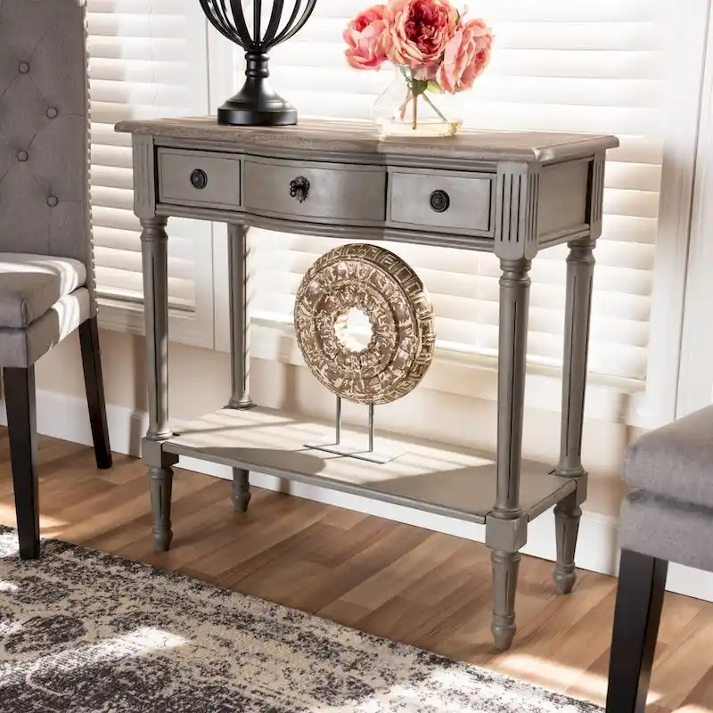 French Country Gray Finished 1-Drawer Wood Console Table