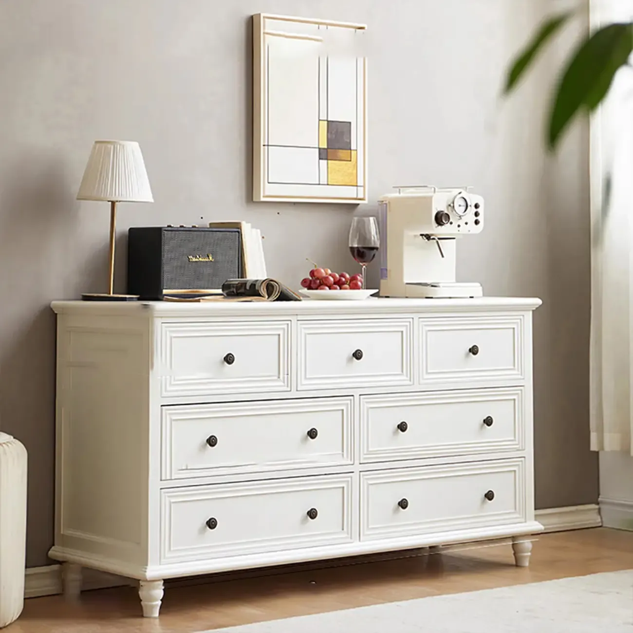 Traditional  6-Drawer White Wood Dresser