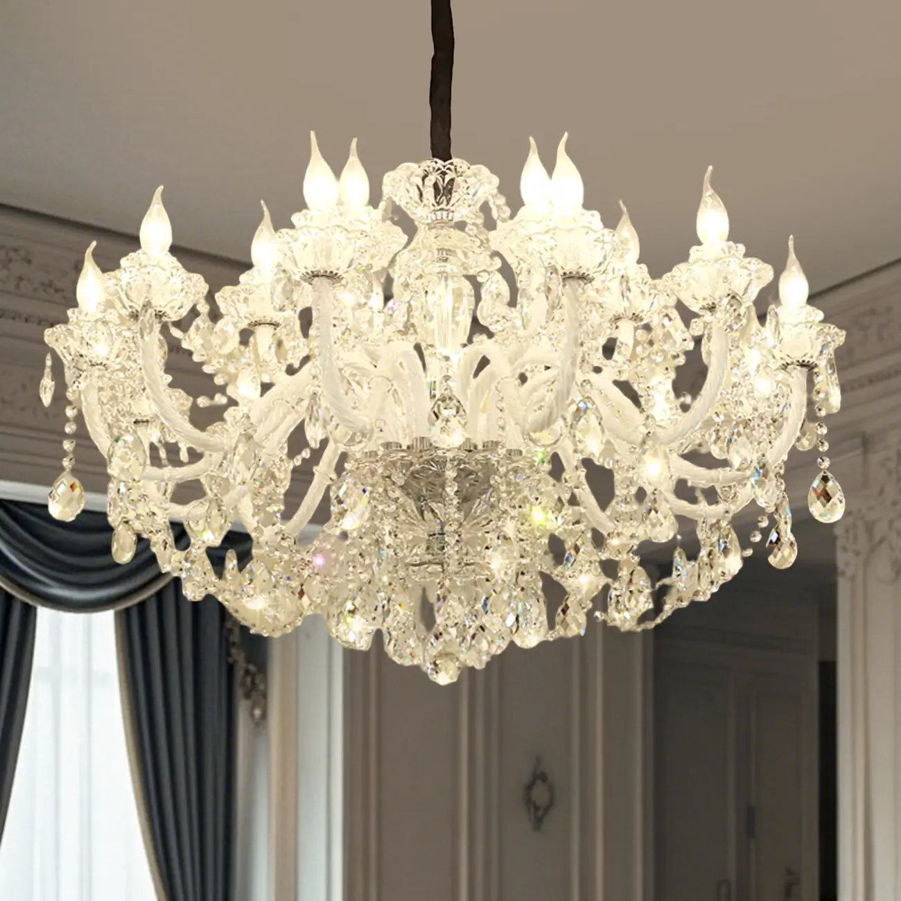 Sophisticated Clear Candelabra Shadeless Crystal Chandelier