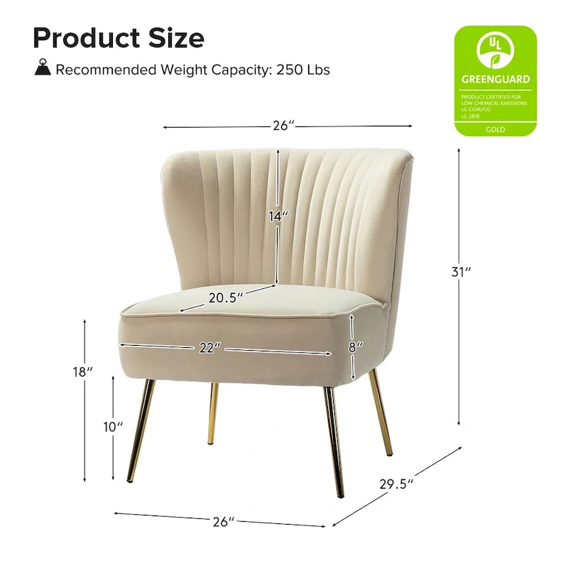 Monica Living Room Armless Accent Comfy Chair with Tufted Back and Metal Legs by HULALA HOME