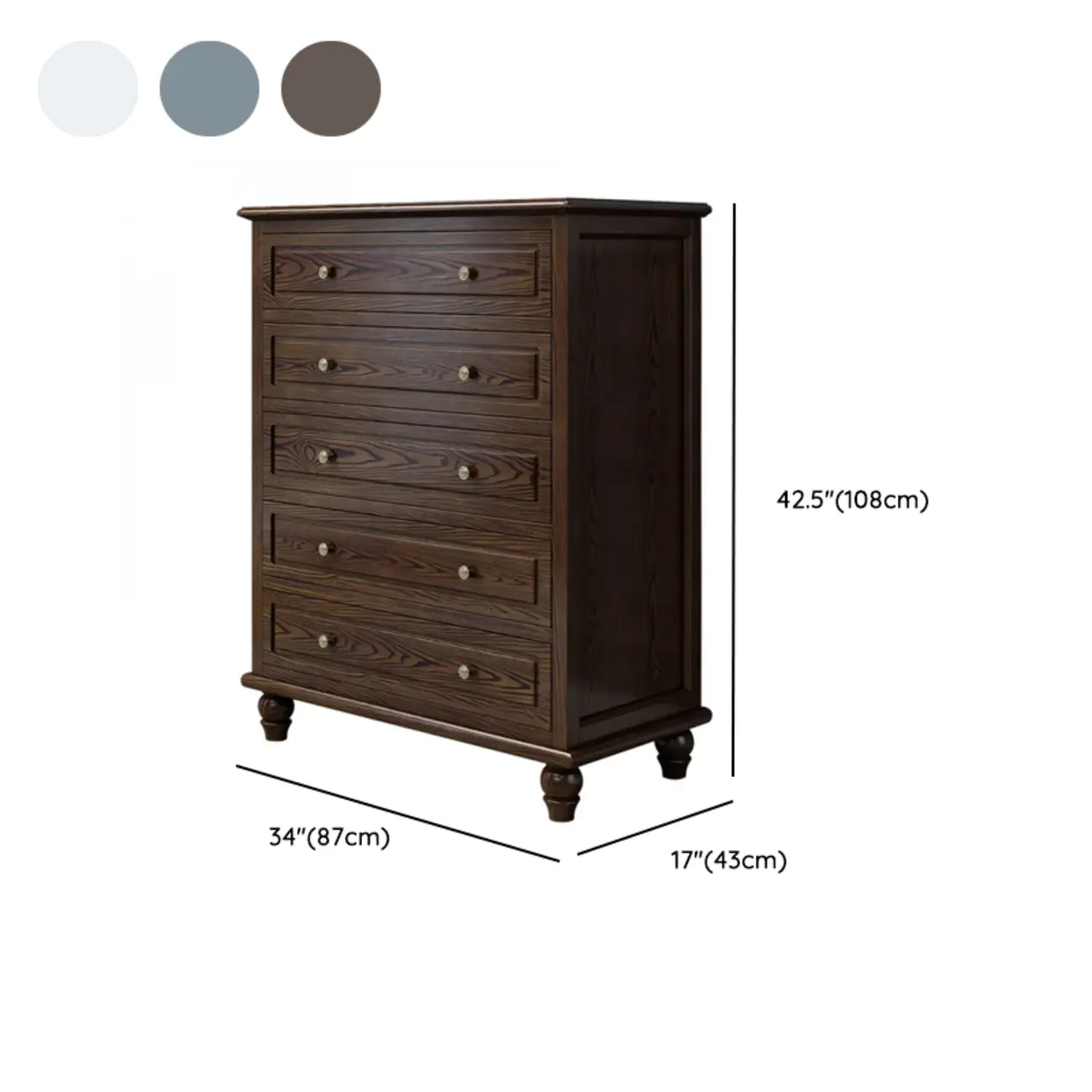 Elegant Ash Wood Freestanding Chest with 5-Drawers