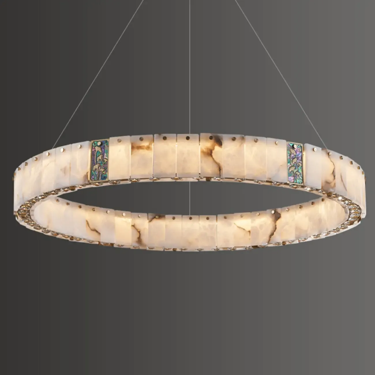 Agate Gold Circular Onyx Modern Ring Chandelier Light