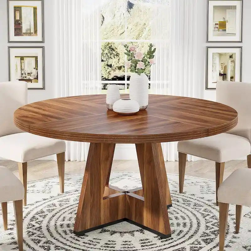 Round Dining Table for 4, 47 Inch Farmhouse Kitchen Table Small Dinner Table Wood Kitchen Table for Dining Room Living Room