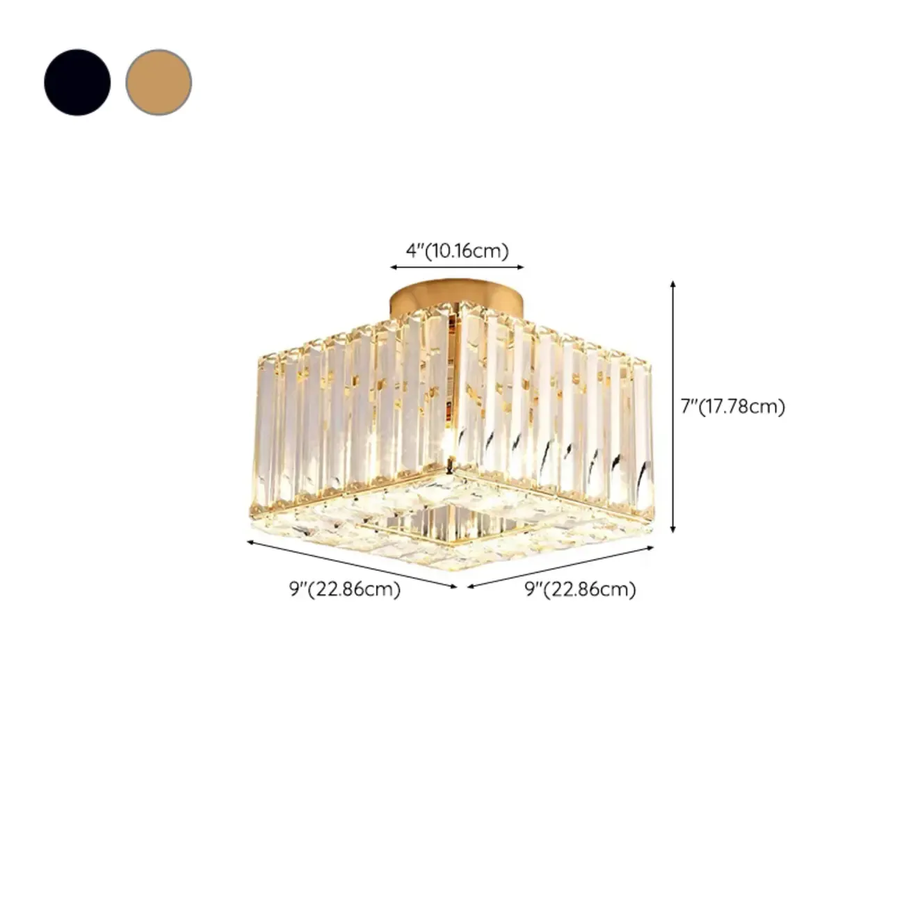 Modern Gold Square Crystal Semi Flush Ceiling Light
