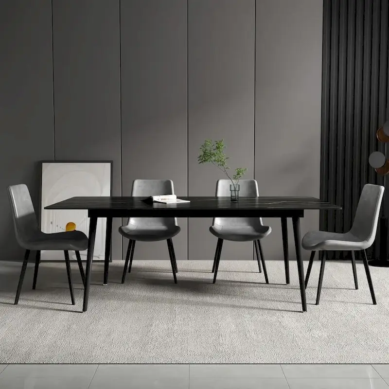 70.8 inch rectangular white kitchen dining table, with a sintered stone marble tabletop, metal legs