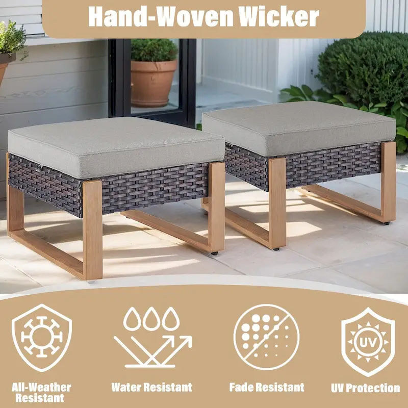 Gymojoy PE Rattan Sofa Deep Seating Sofa with Ottoman - Brown