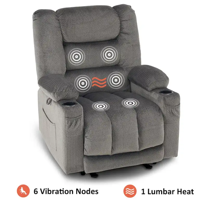 MCombo Electric Power Recliner Chair with Heat and Massage, Fabric 6079/PR670
