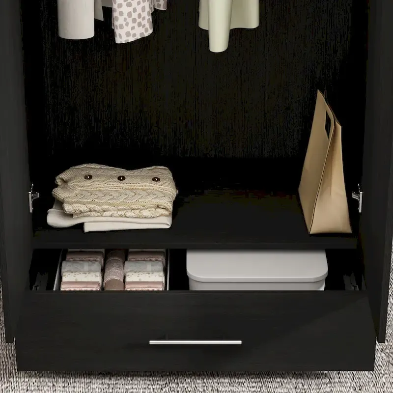 31.5 W x 66.9 H Wardrobe Armoire Cloest with Drawer In Black,White