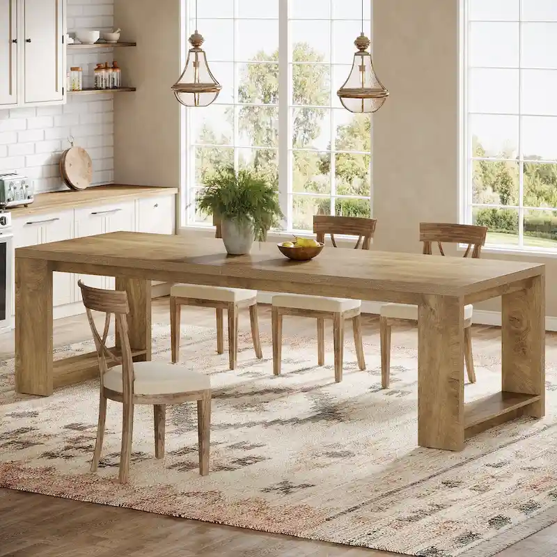 86.61 Inch Farmhouse Wood Dining Table for 6-8