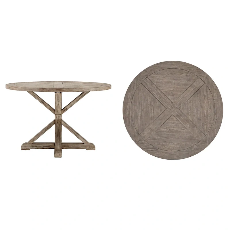 Krakova Rustic X-Base Round Pine Wood Dining Table