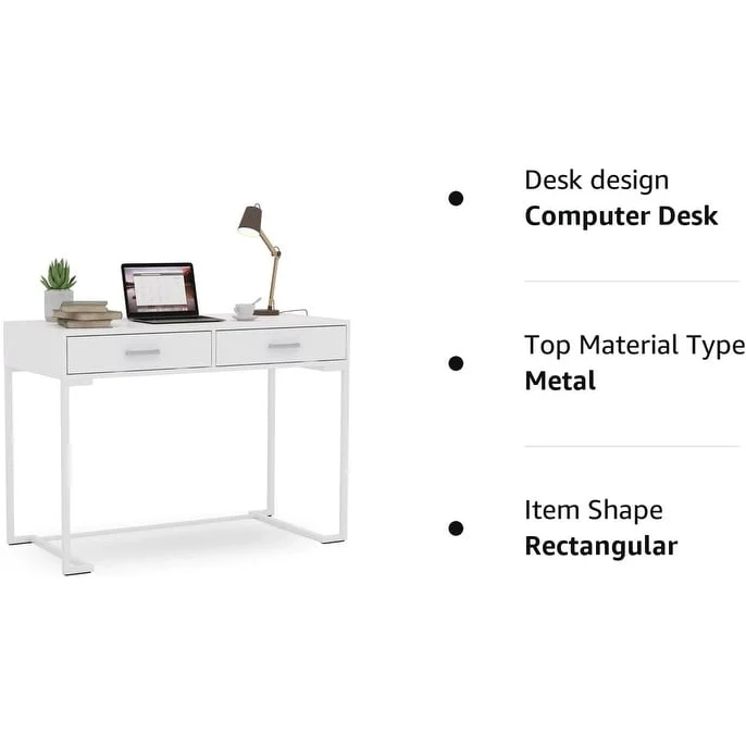 Small Desk with 2 Drawers, MDF Top & Gold Metal Frame, 39.37