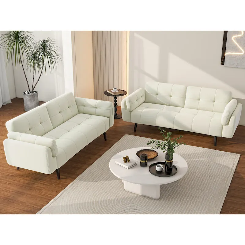 2Set Futon Convertible Sofa Bed Adjustable Reclining Sleeper