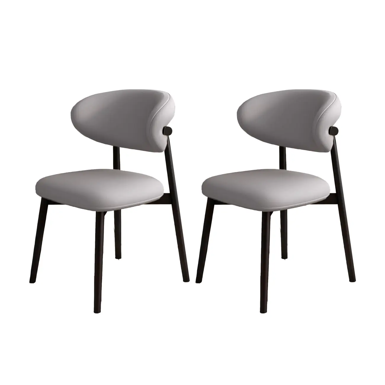 Modern Leather Wood Dining Chair Set of 2