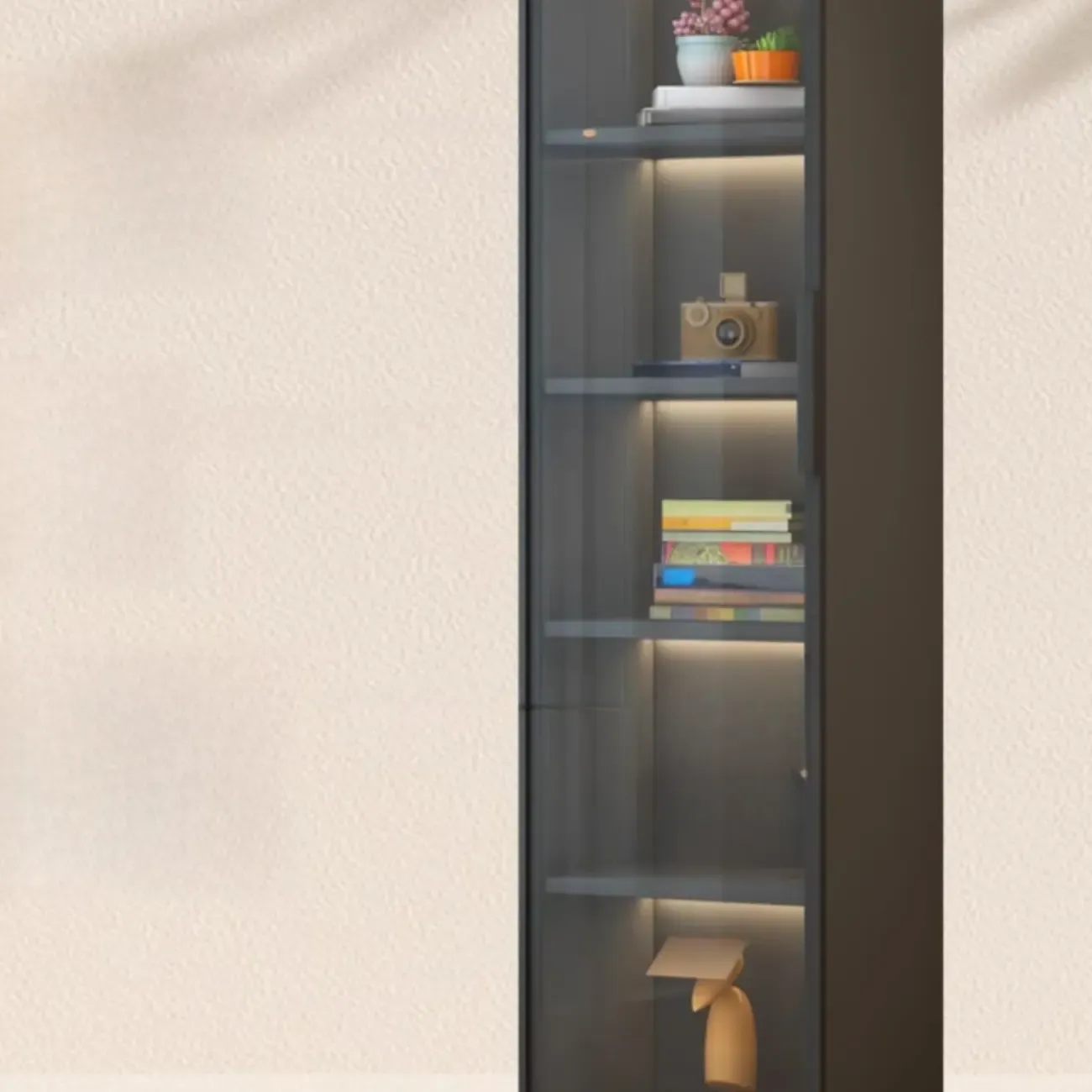 Modern Black Wood Clear Glass Lighting Display Cabinet