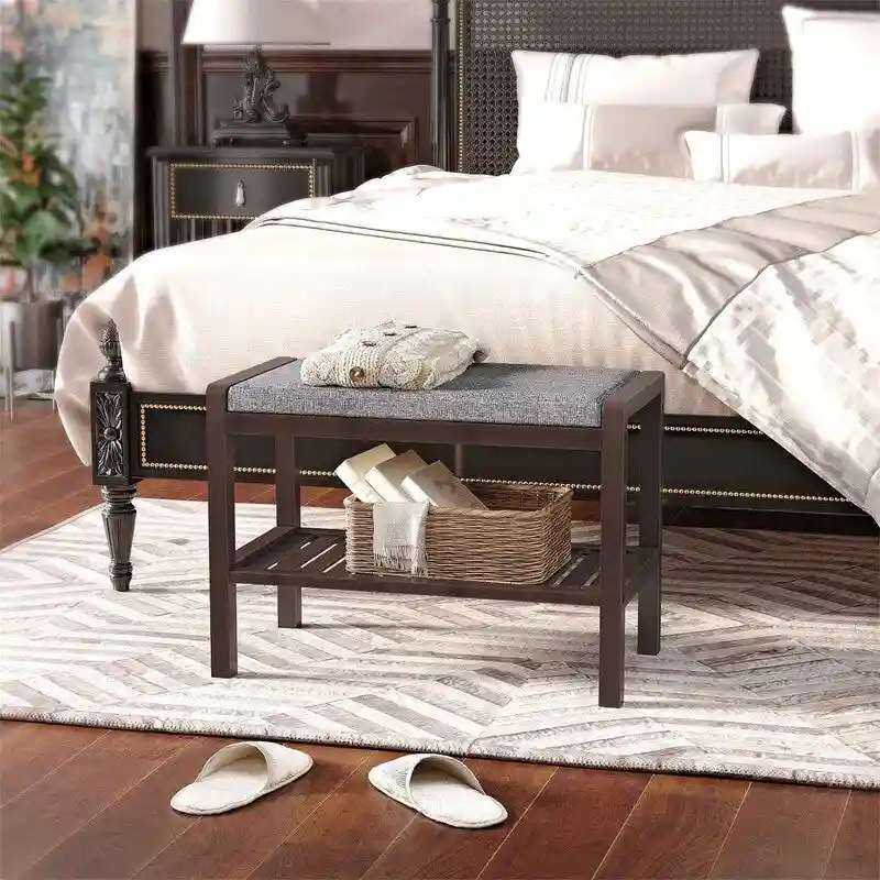 Shoe Rack Bench with Cushion - 12.6D x 23.6W x 16.9H