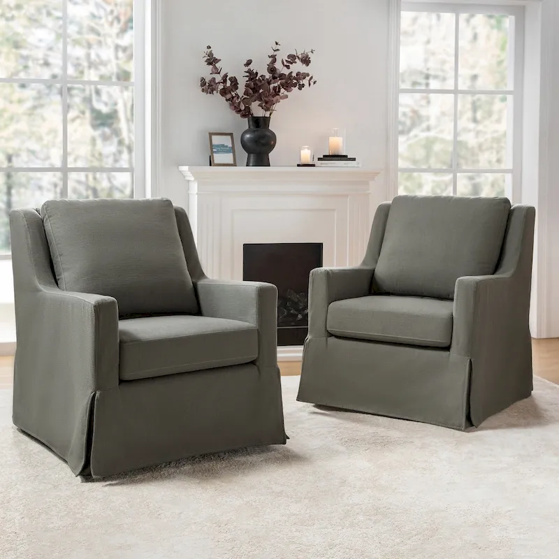 Stan Farmhouse Slipcover Rocking Swivel Chair Set of 2 by HULALA HOME