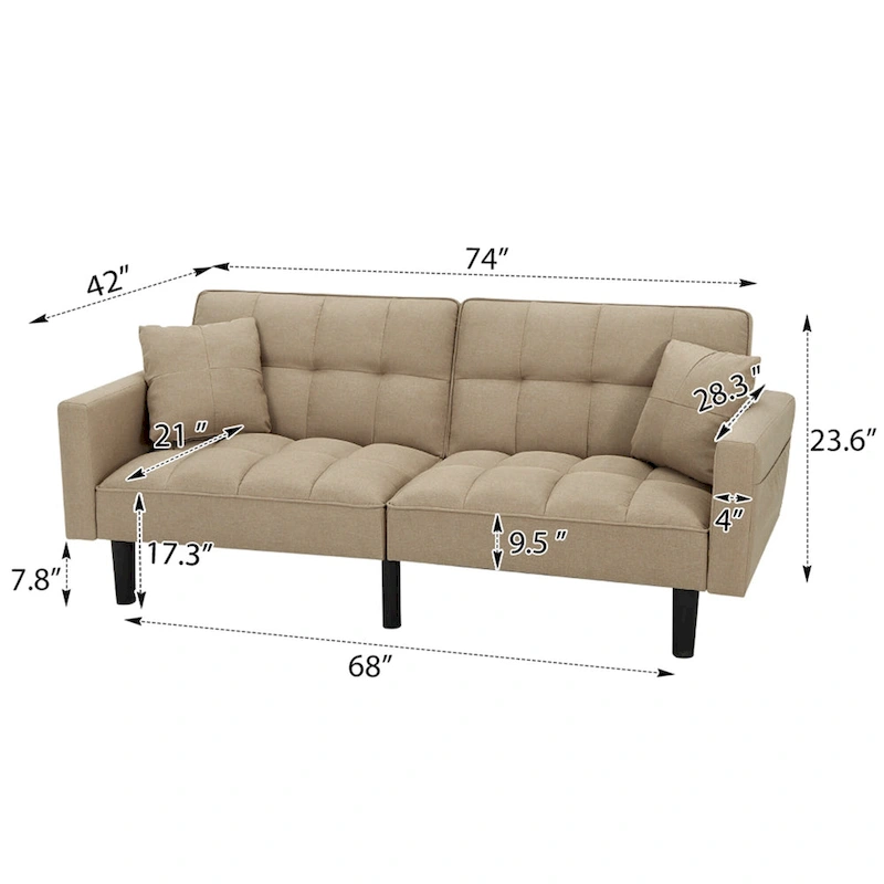 AVAWING 74 Modern Tufted Convertible Futon Sofa Bed with 2 Pillows
