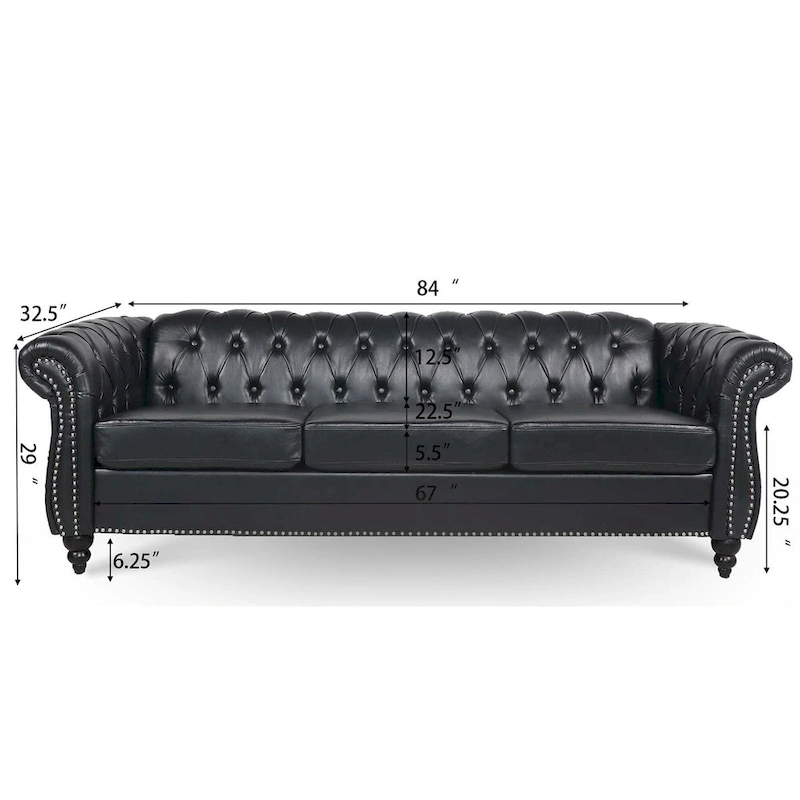 84.65 Rolled Arm Chesterfield 3 Seater Sofa