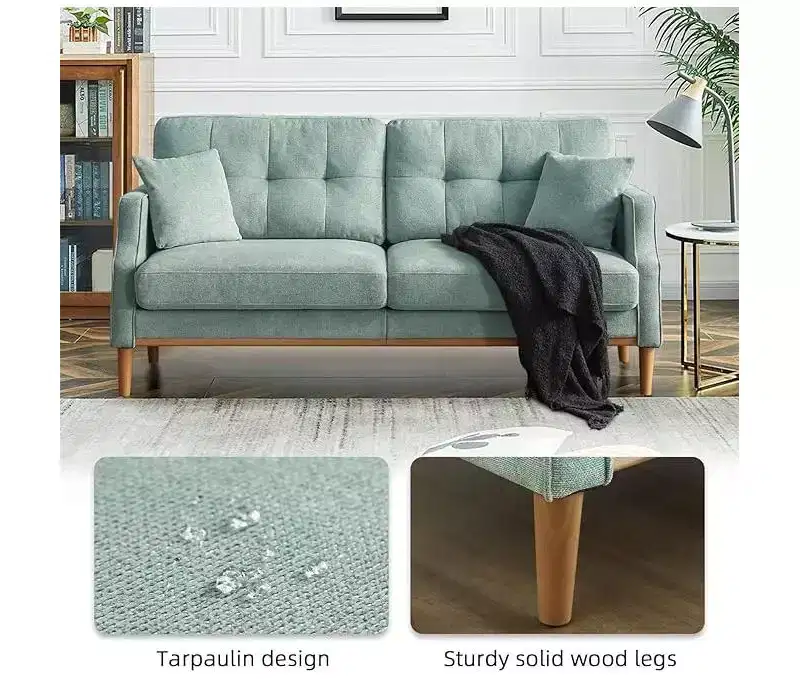 GDFStudio Camain 56.7 Waterproof Button Tufted 2 Seater Sofa with Wood Legs
