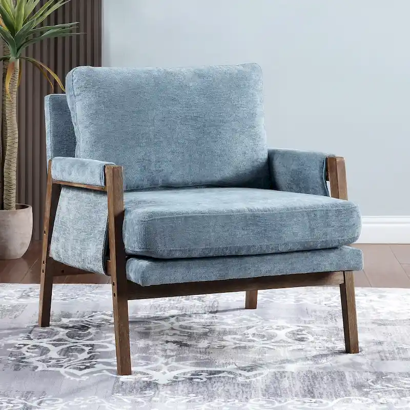 Mid-Century Modern 30 W Chenille Upholstered Accent Leisure Armchair