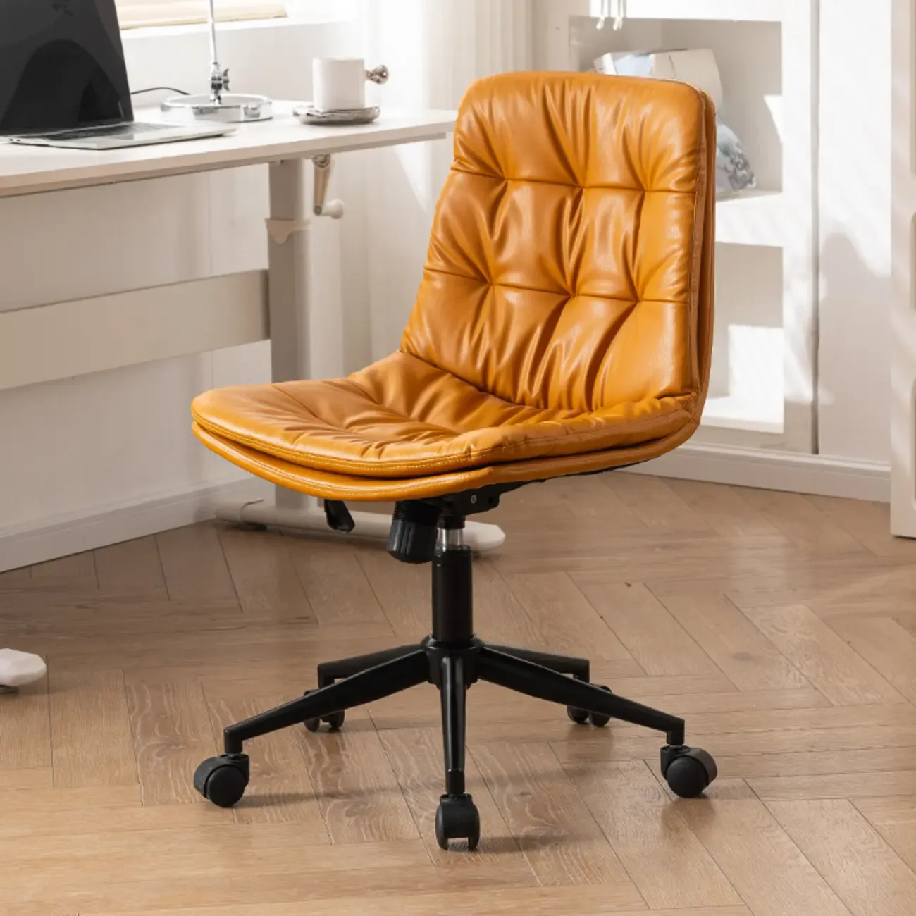 Modern Beige Leathaire Adjustable Swivel Office Chair