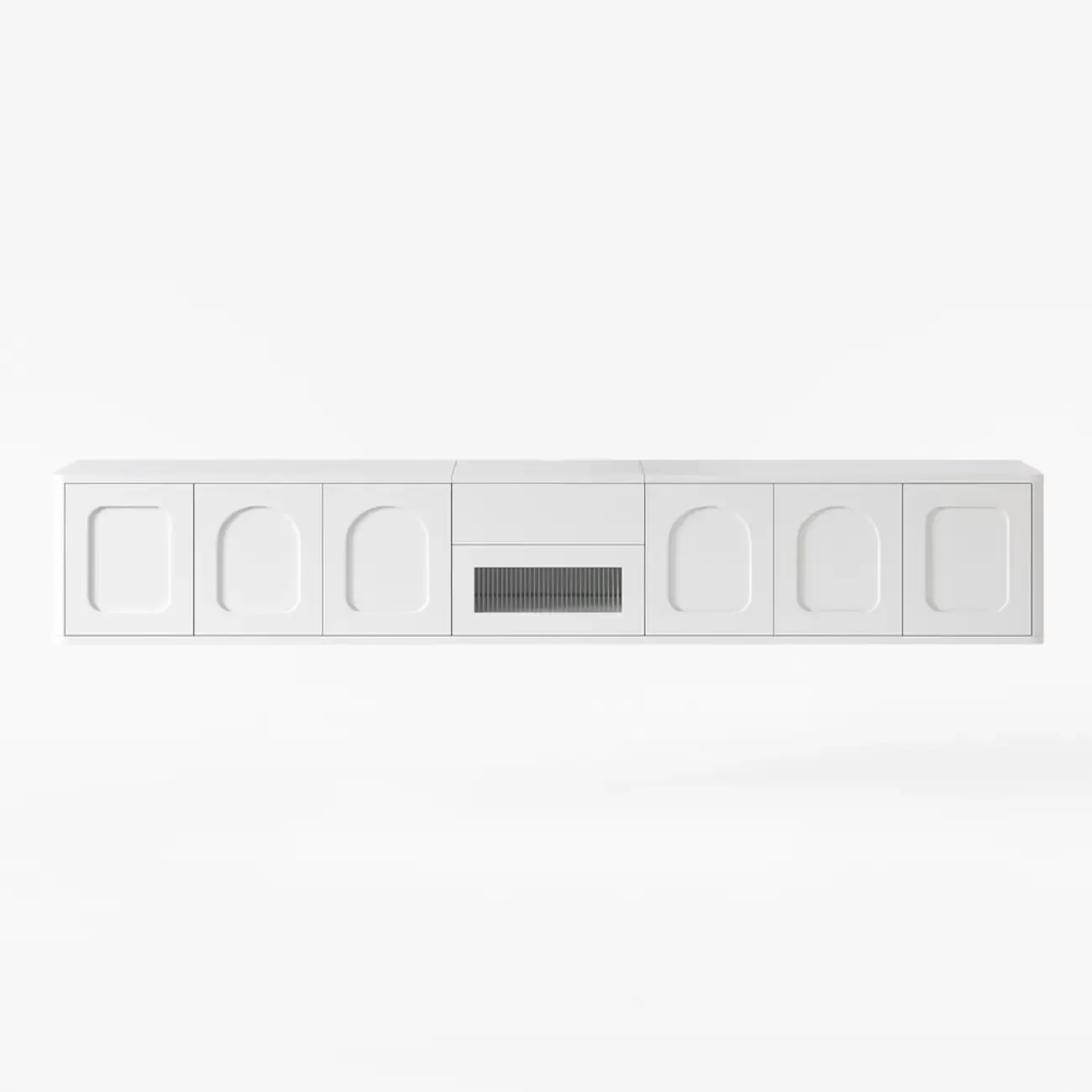Modern Long Floating White TV Stand with Drawers