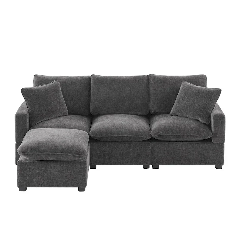 Nestfair Modern Modular Sofa 4 Seat Chenille Sectional Couch Set with 2 Pillows Included