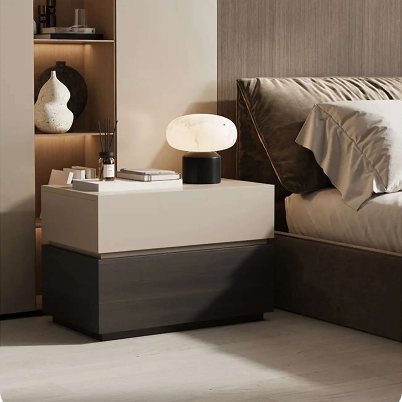 Elegant 2-tier Bedroom Wooden Nightstand With Drawers