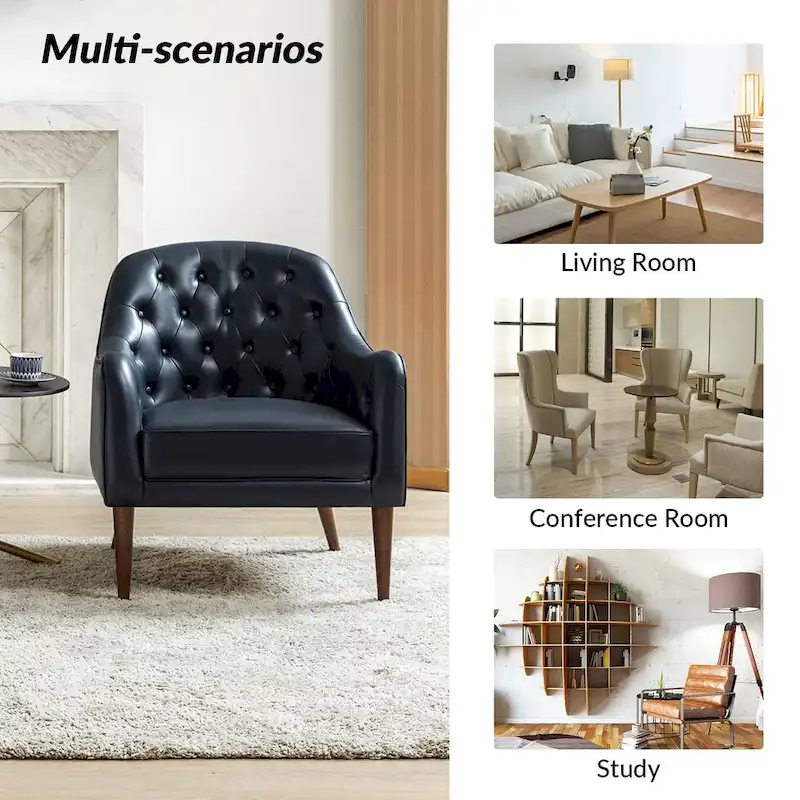 Melisa Classic Genuine Leather Wood Legs Barrel Chair With Tufted Back Set Of 2 By HULALA HOME