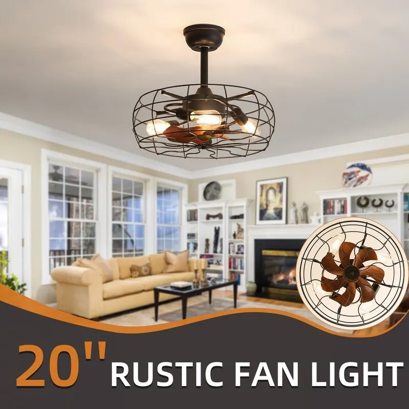19 inch Cage Retro Remote Control Ceiling Fan with Lights