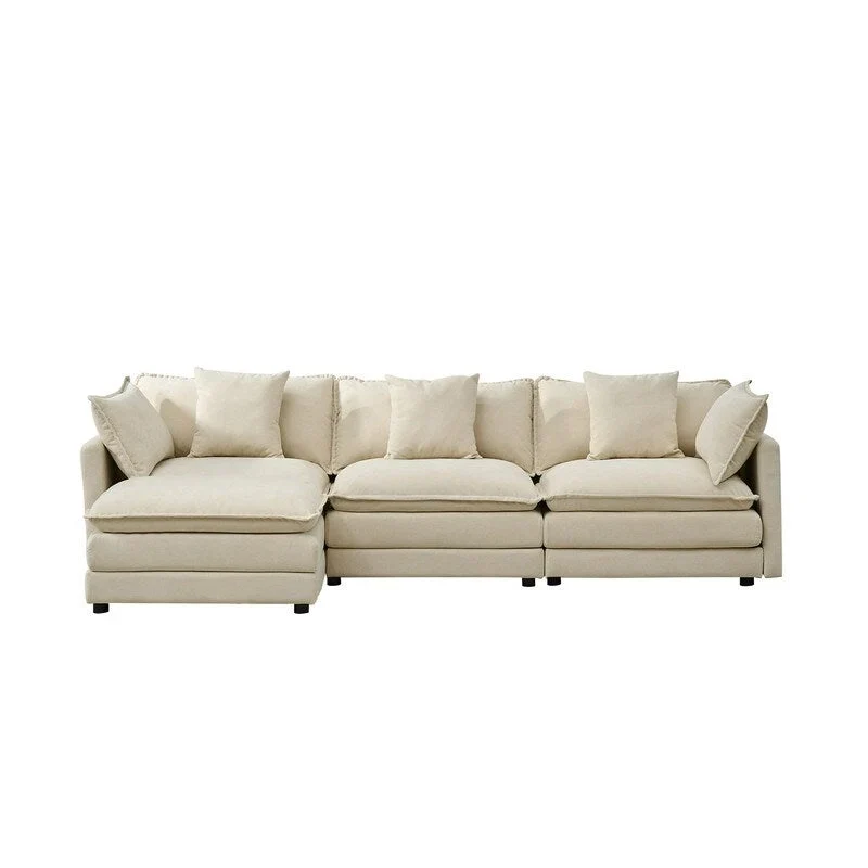 110.2 Chenille Three Seater Upholstered Sofa, Ottoman