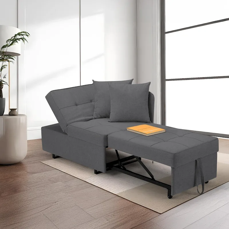 EROMMY Sleeper Sofa Chair Bed , Adjustable Backrest Pull Out Sofa Bed with Faux Linen Sofa Fabric