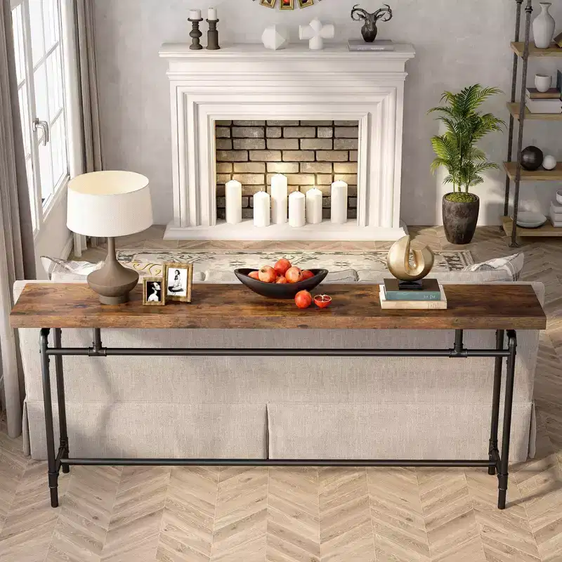 LITTLE TREE 70.9" Industrial Extra Long Console Sofa Table Brown/Black