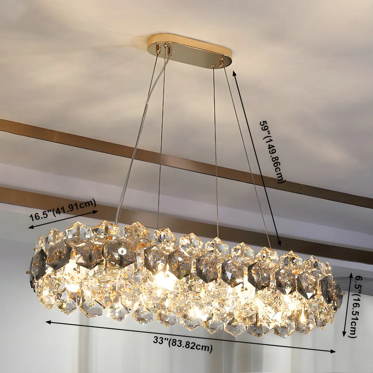 Exquisite Modern Gold Crystal Oval Island Chandelier