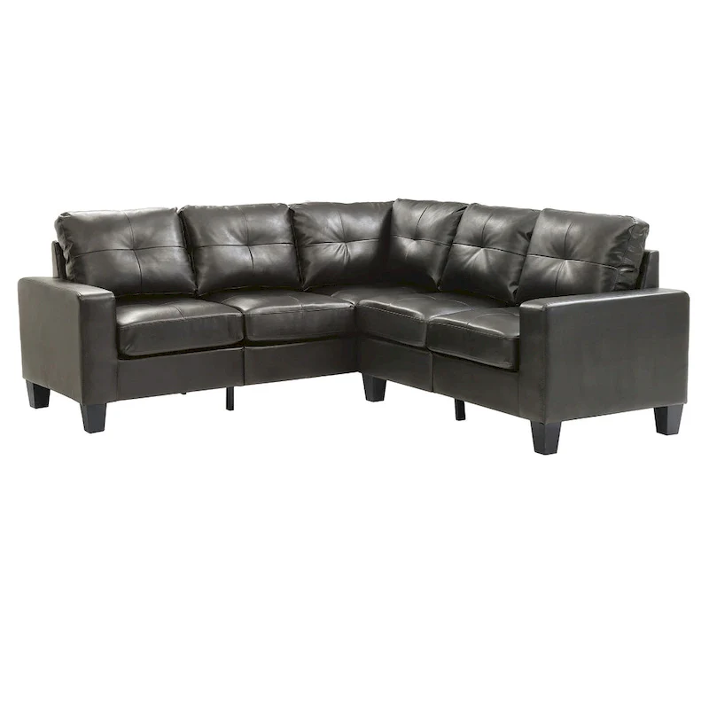 L-Shape Sectional Sofa - Black Faux Leather, Tufted, Pocket Coil, 82W x 35H, Compact Design