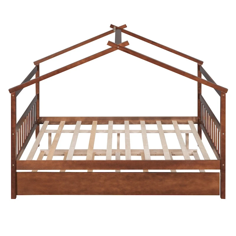 Wooden Full House Day Bed with Trundle