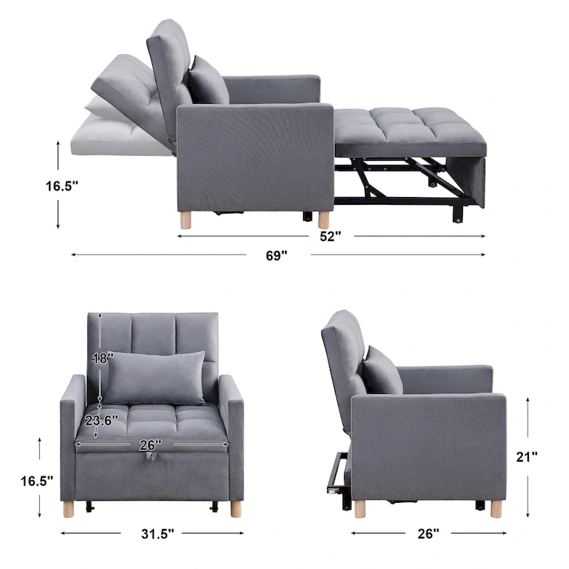 Aukfa Sleeper Chair Bed Convertible Single Sofa Chair with Pillow