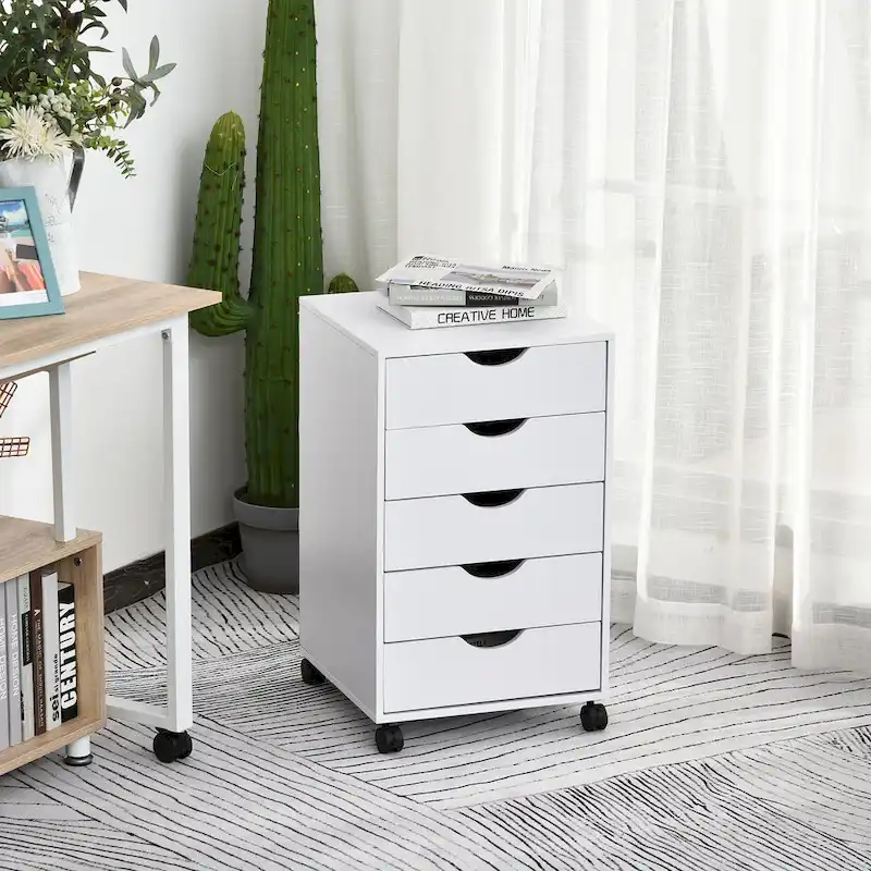 5 Drawer Storage Organizer with Nordic Minimalist Modern Style & Wheels - 15.75*15.75*26.5
