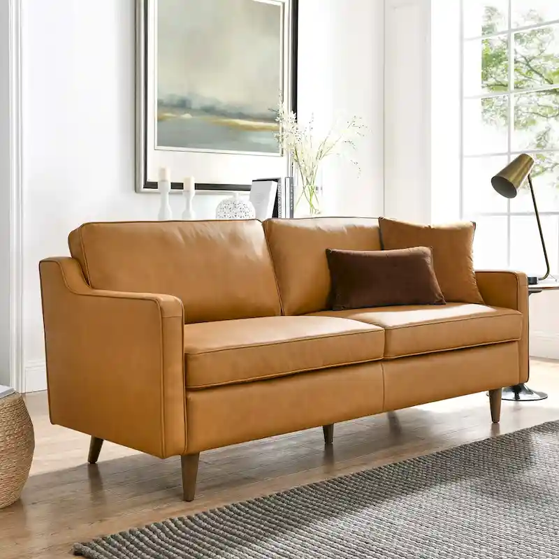Impart Mid-century Modern Top-grain Leather Sofa
