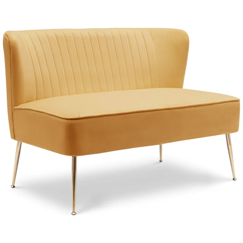 Upholstered Velvet Polyester 46 Wide Loveseat - Armless/ Scalloped Back