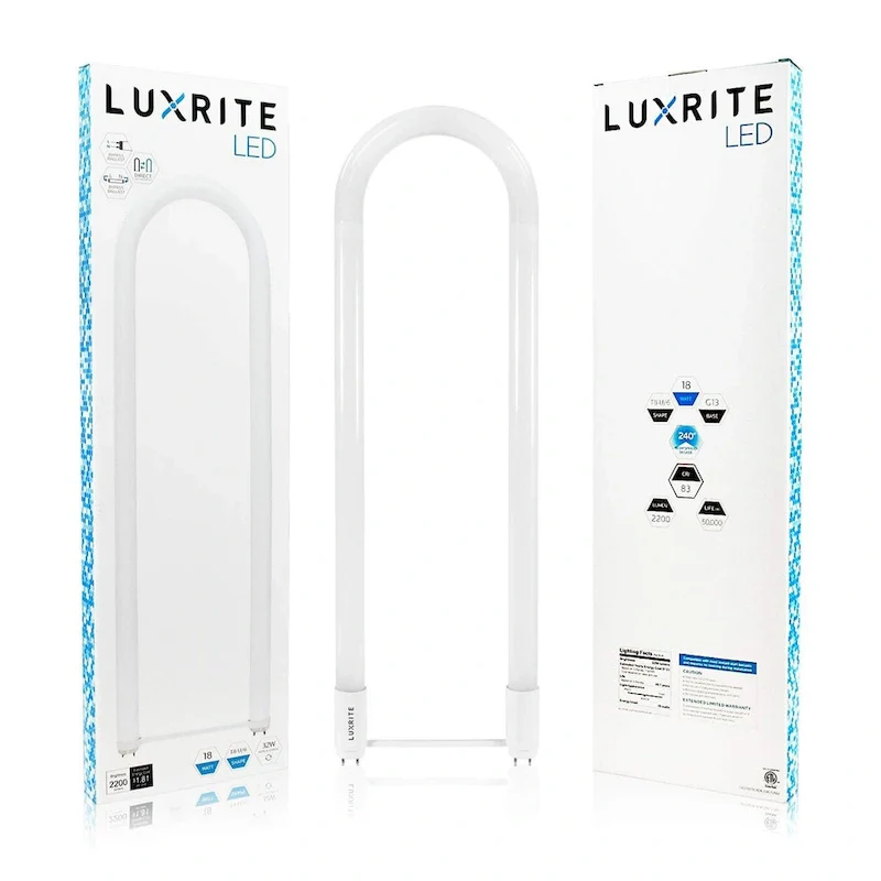 Luxrite U Bend LED Tube Light, T8 T12, 18W (32W Equivalent), 2100 Lumens, Direct or Ballast Bypass, G13 Base (6 Pack)